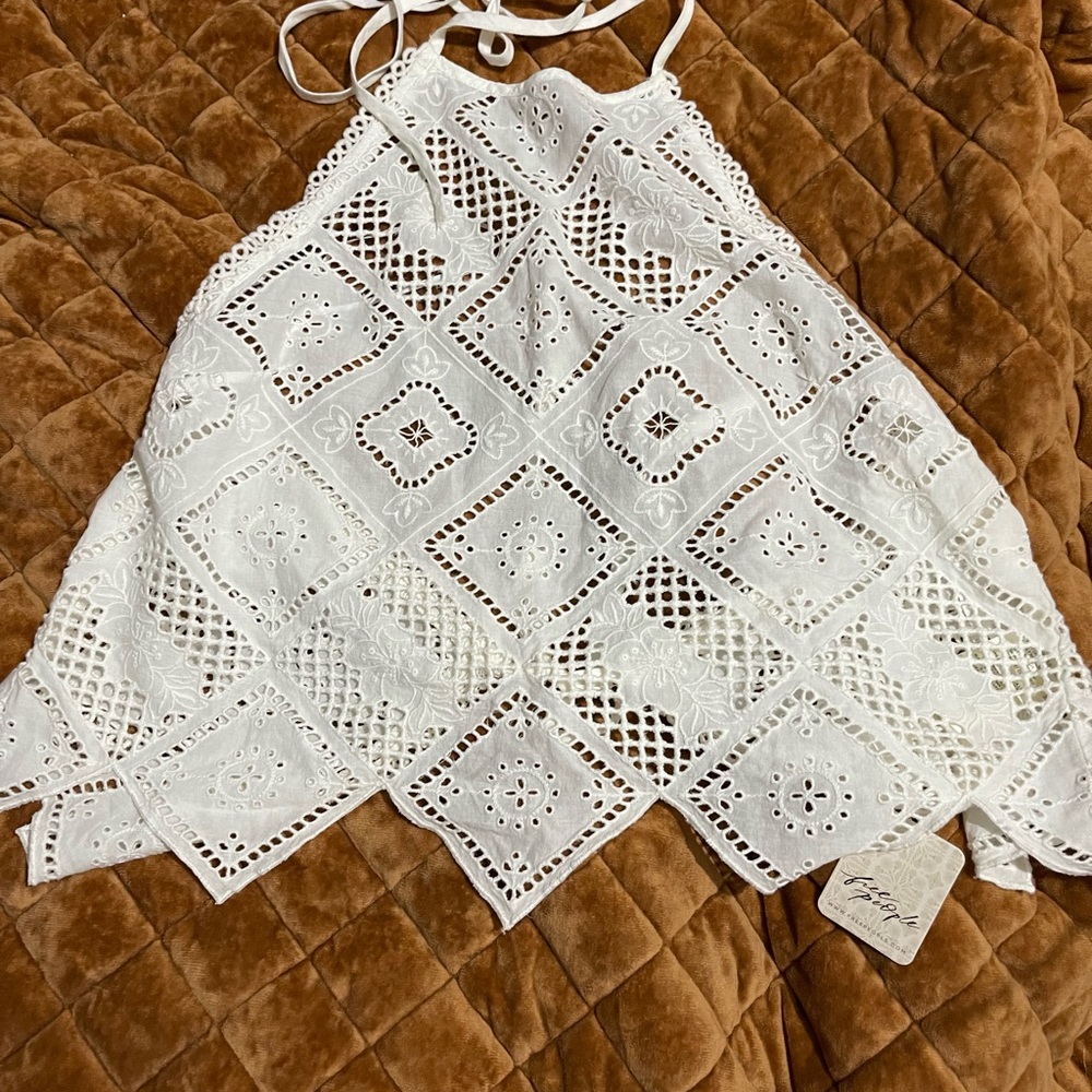 Free People White Crochet Halter Blouse